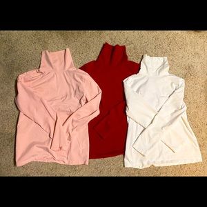 3 Talbots Medium Cotton Turtlenecks- pink dark red and white- $30 for all 3!